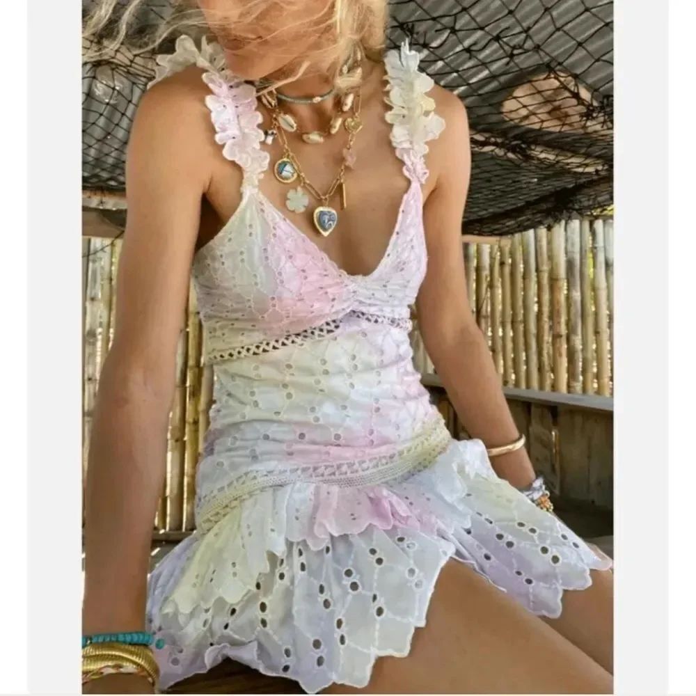 NWT LoveShackFancy Desra Candyland Hand Dye Mini Dress Size 10